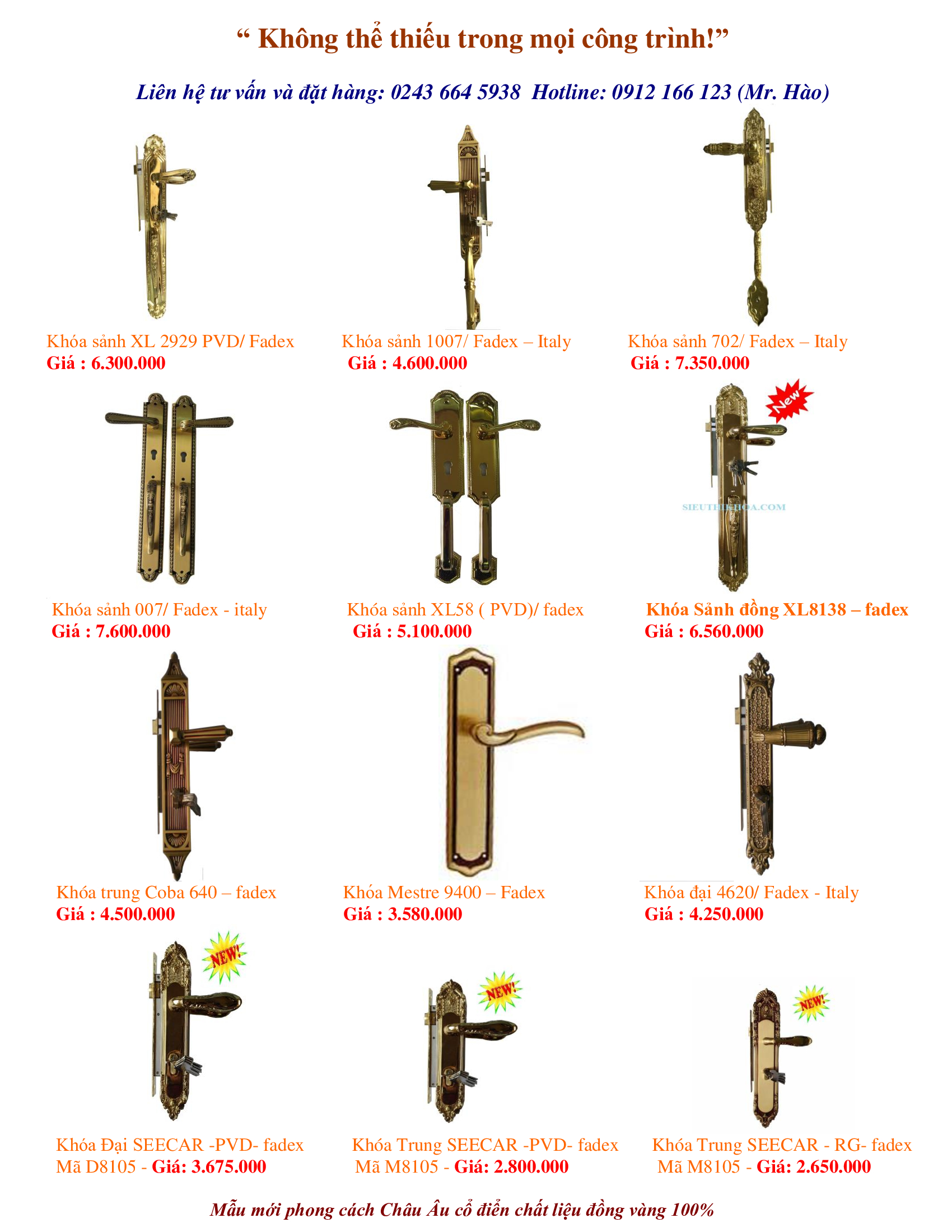 Báo giá khóa cửa (cataloge)